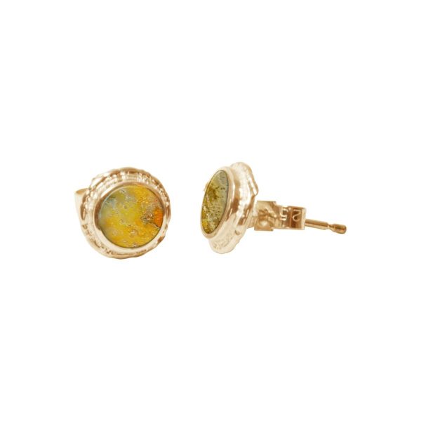 Gold Bumblebee Jasper Round Stud Earrings