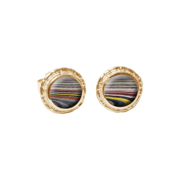 Gold Fordite Round Stud Earrings