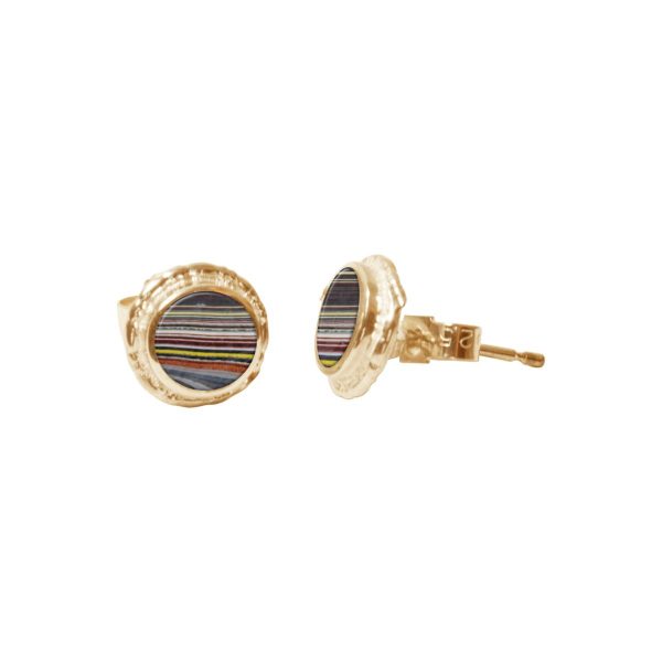 Gold Fordite Round Stud Earrings