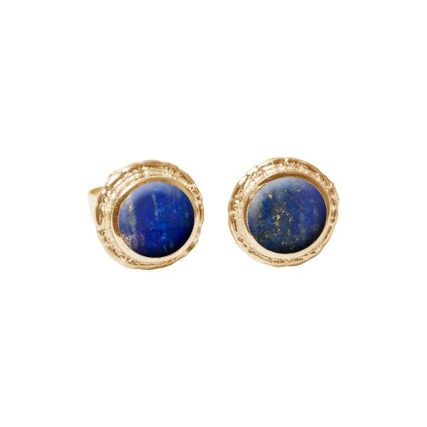 Gold Lapis Round Stud Earrings