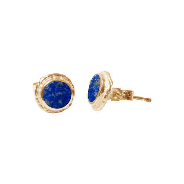 Gold Lapis Round Stud Earrings