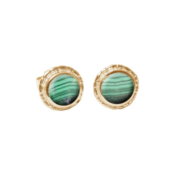 Gold Malachite Round Stud Earrings