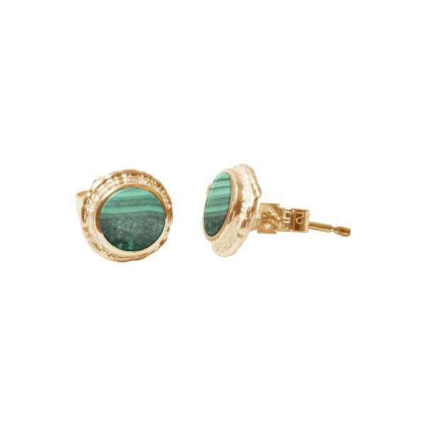 Gold Malachite Round Stud Earrings