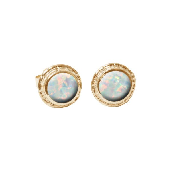 Gold Opalite Sun Ice Round Stud Earrings