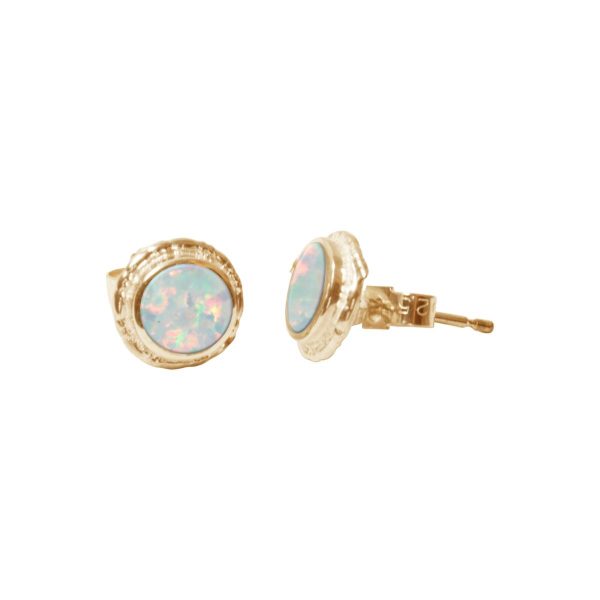 Gold Sun Ice Opalite Round Stud Earrings