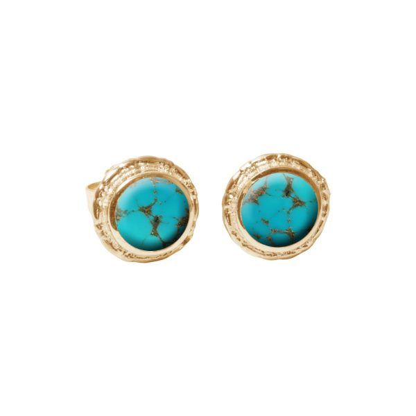 Gold Turquoise Round Stud Earrings