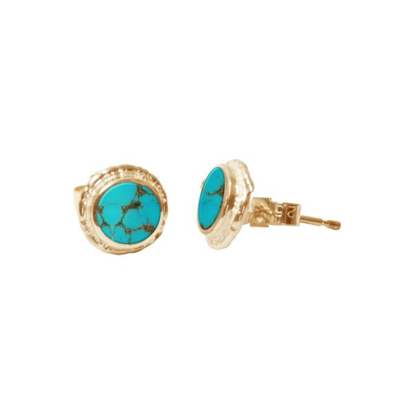 Gold Turquoise Round Stud Earrings