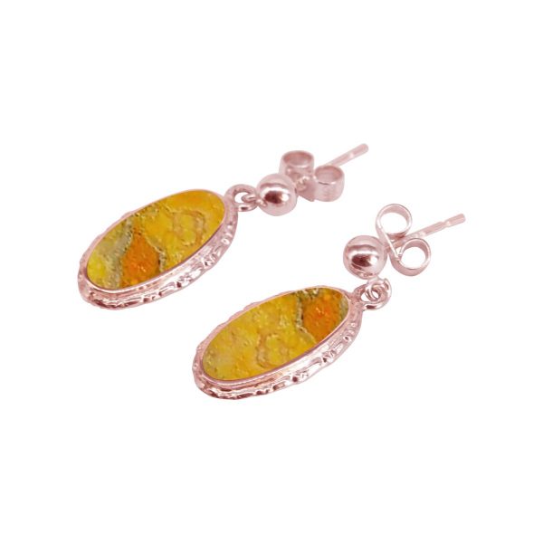 Rose Gold Bumblebee Jasper Oval Drop Earrings