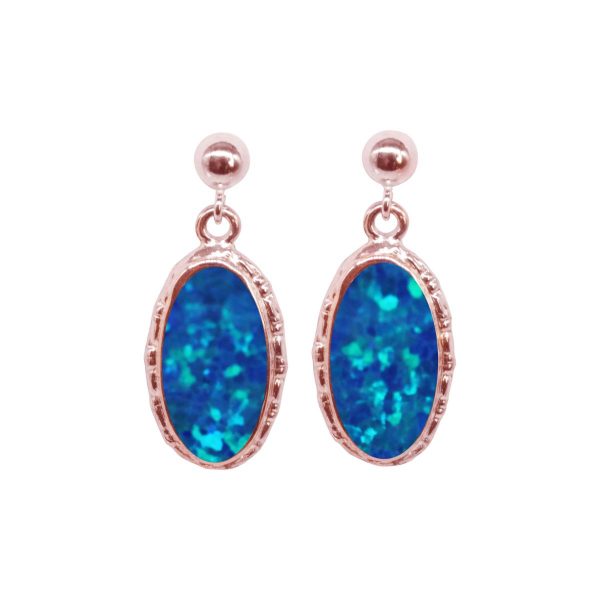 Rose Gold Opalite Cobalt Blue Oval Drop Earrings