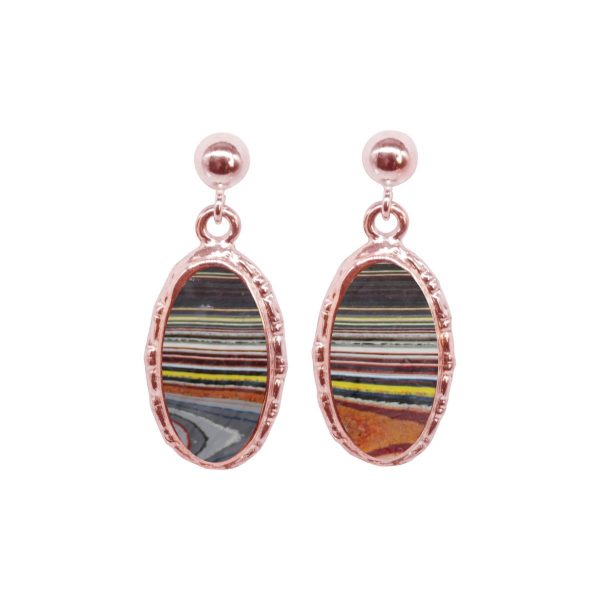 Rose Gold Fordite Oval Drop Earrings