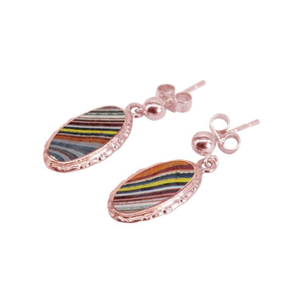 Rose Gold Fordite Oval Drop Earrings