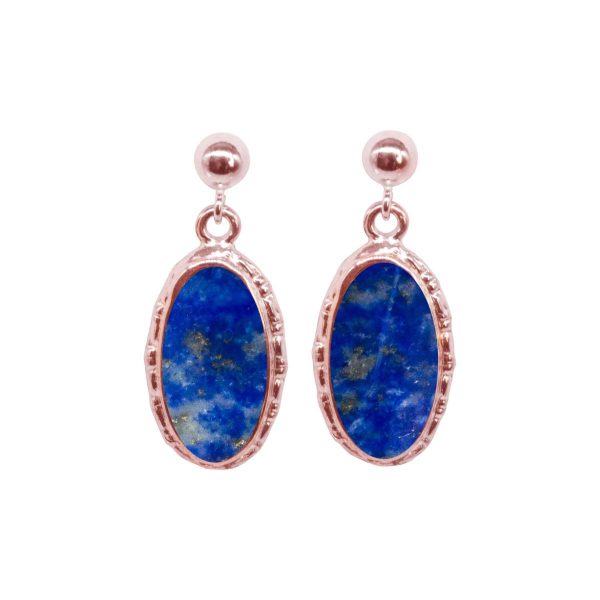 Rose Gold Lapis Oval Drop Earrings