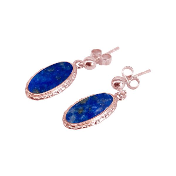 Rose Gold Lapis Oval Drop Earrings