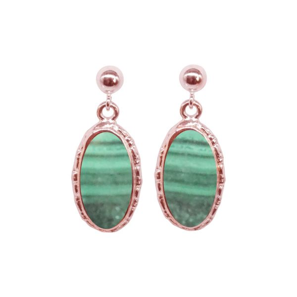 Rose Gold Malachite Oval Drop Earrings