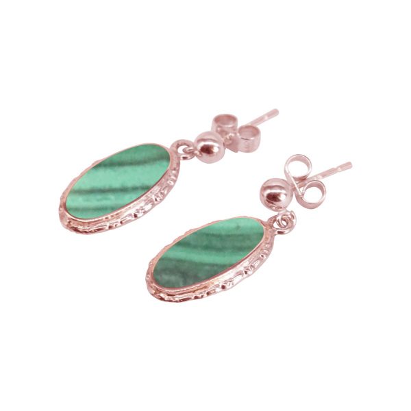 Rose Gold Malachite Oval Drop Earrings