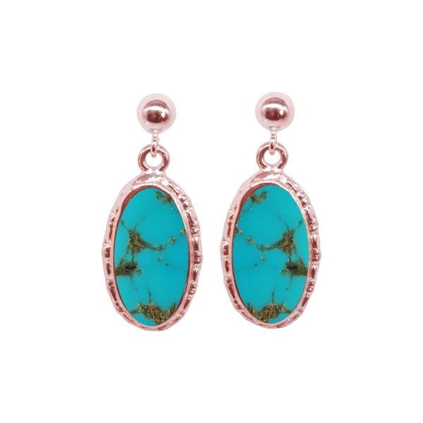 Rose Gold Turquoise Oval Drop Earrings
