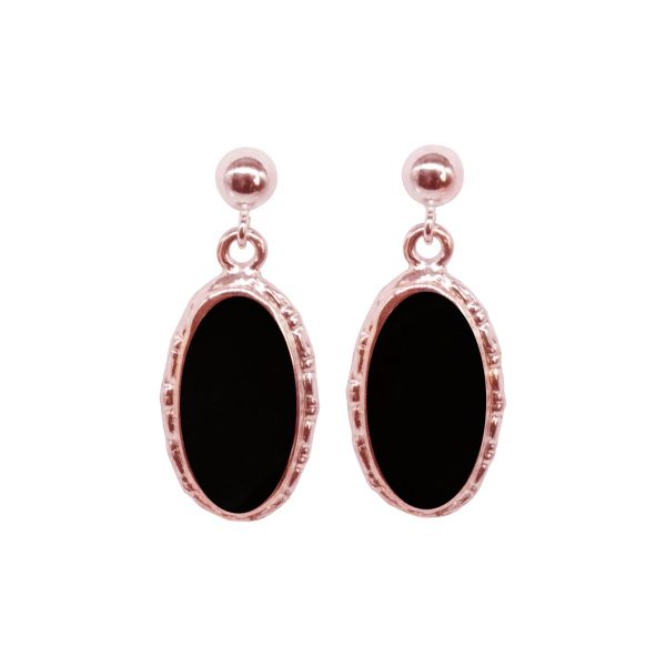 Rose Gold Whitby Jet Oval Drop Earrings