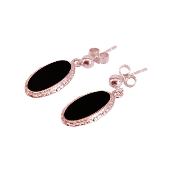 Rose Gold Whitby Jet Oval Drop Earrings