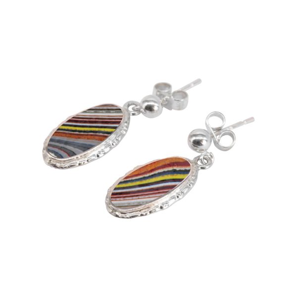 Silver Fordite Oval Drop Earrings