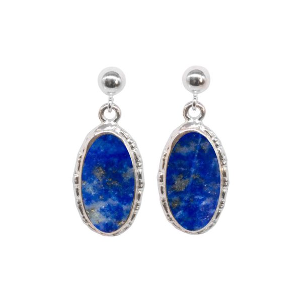 Silver Lapis Oval Drop Earrings