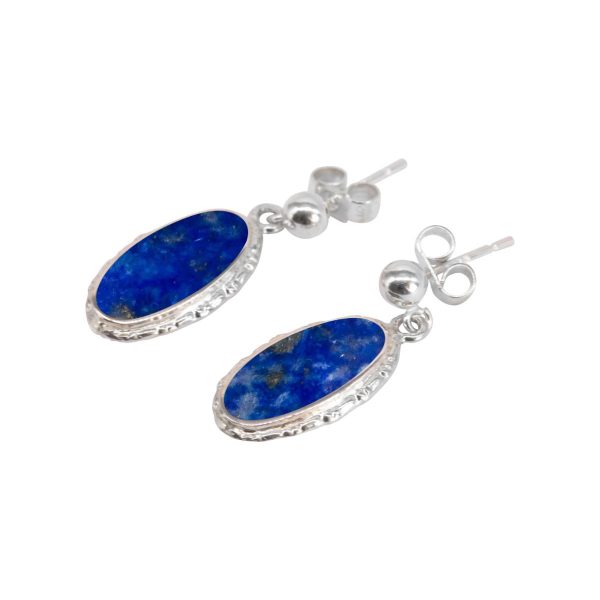 Silver Lapis Oval Drop Earrings