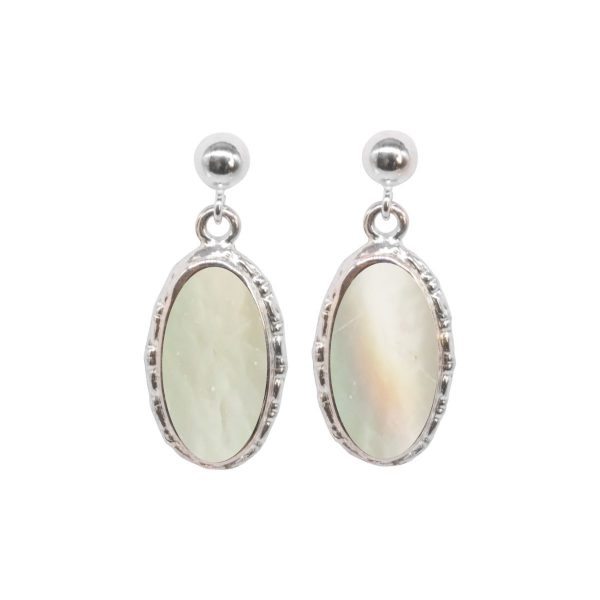 Silver Mother of Pearl Oval Drop Earrings