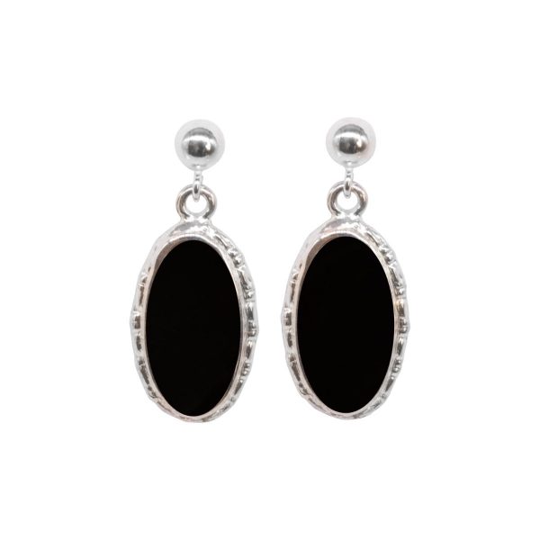 Silver Whitby Jet Oval Drop Earrings