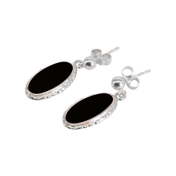 Silver Whitby Jet Oval Drop Earrings