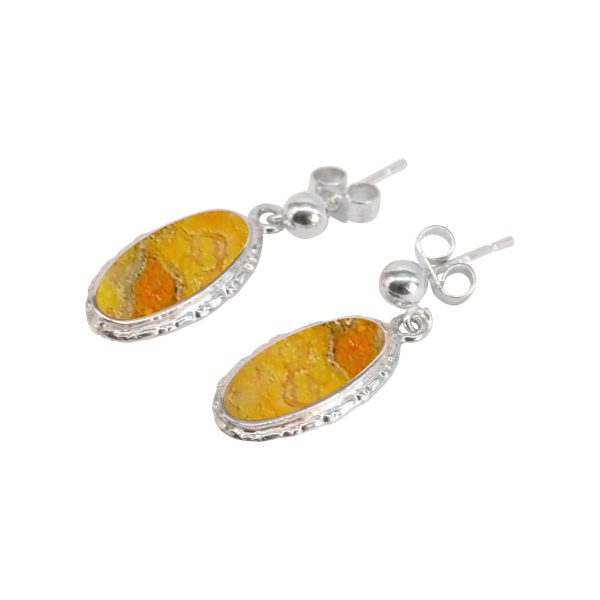 White Gold Bumblebee Jasper Oval Drop Earrings