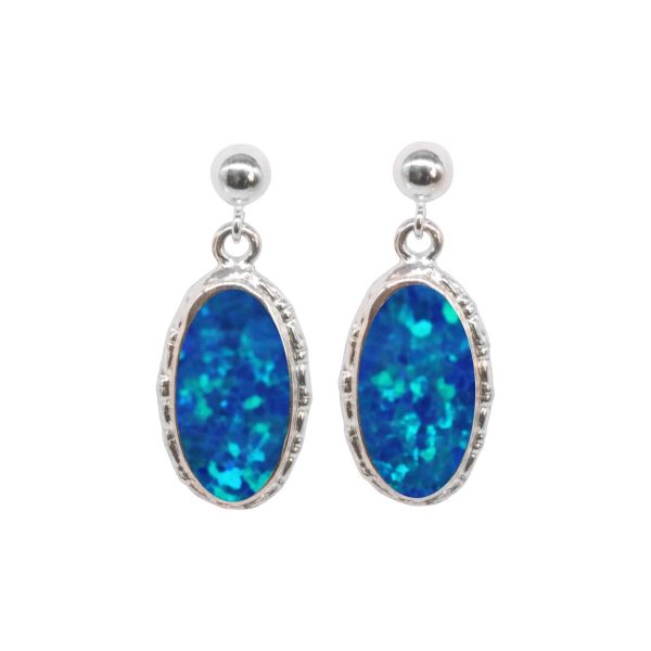 White Gold Opalite Cobalt Blue Oval Drop Earrings