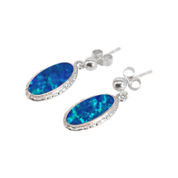 White Gold Opalite Cobalt Blue Oval Drop Earrings