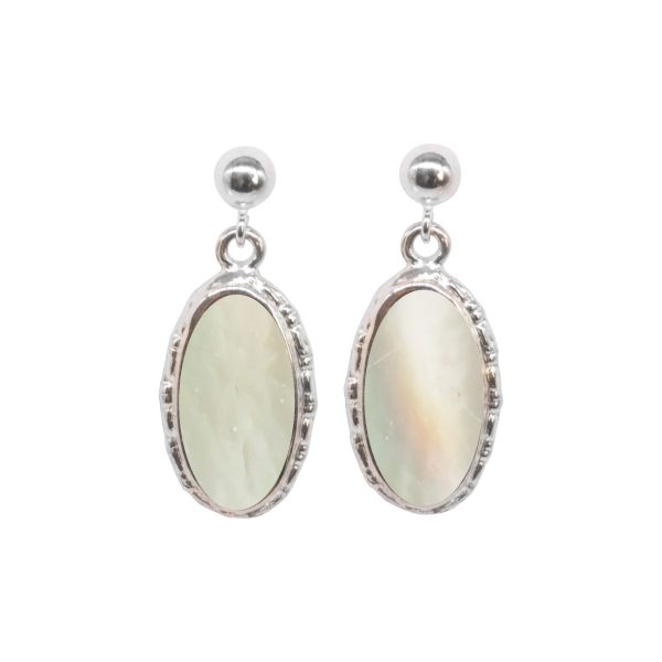 White Gold Mother of Pearl Oval Drop Earrings