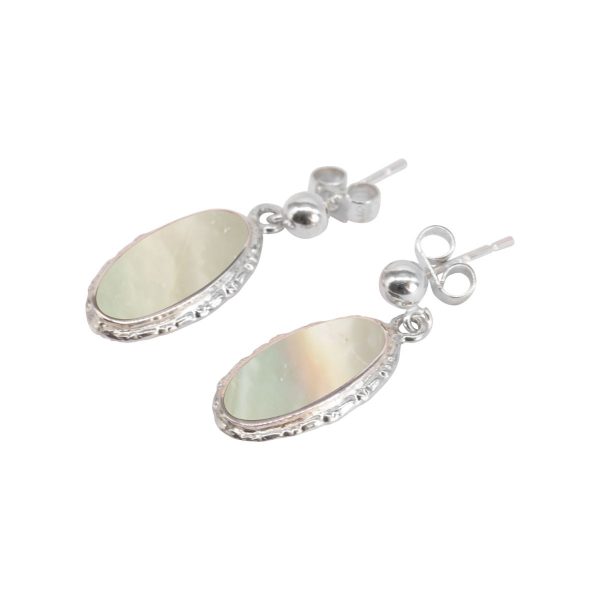 White Gold Mother of Pearl Oval Drop Earrings