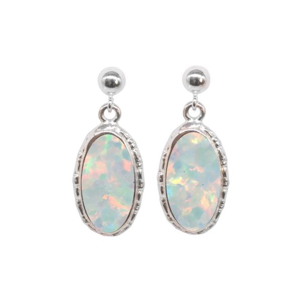 White Gold Opalite Sun Ice Oval Drop Earrings