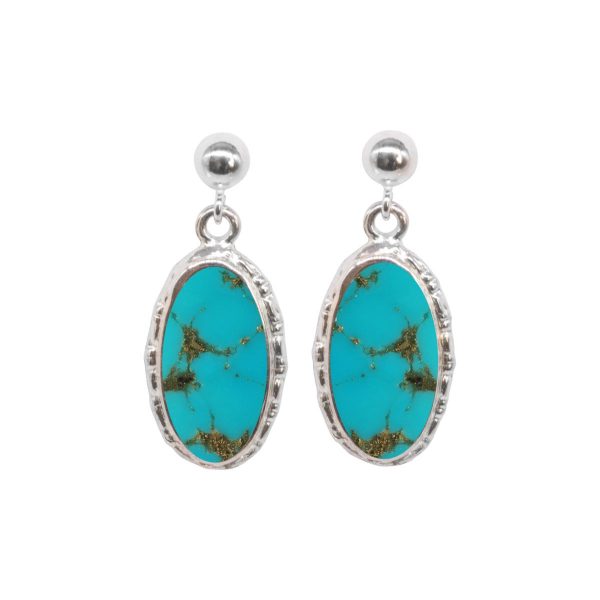 White Gold Turquoise Oval Drop Earrings