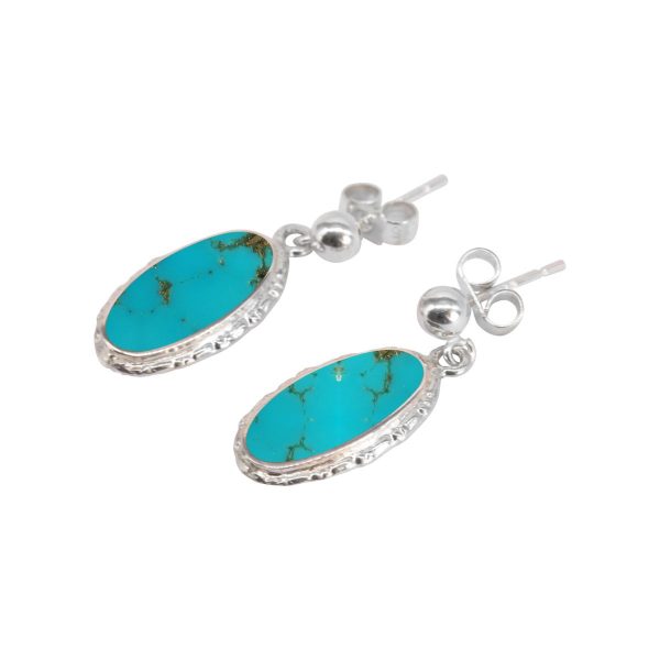 White Gold Turquoise Oval Drop Earrings