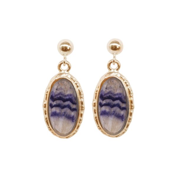 Gold Blue John Oval Drop Earrings