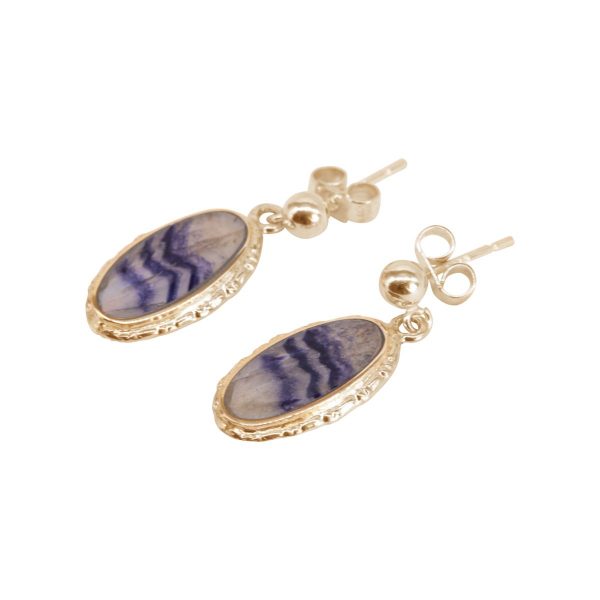 Gold Blue John Oval Drop Earrings