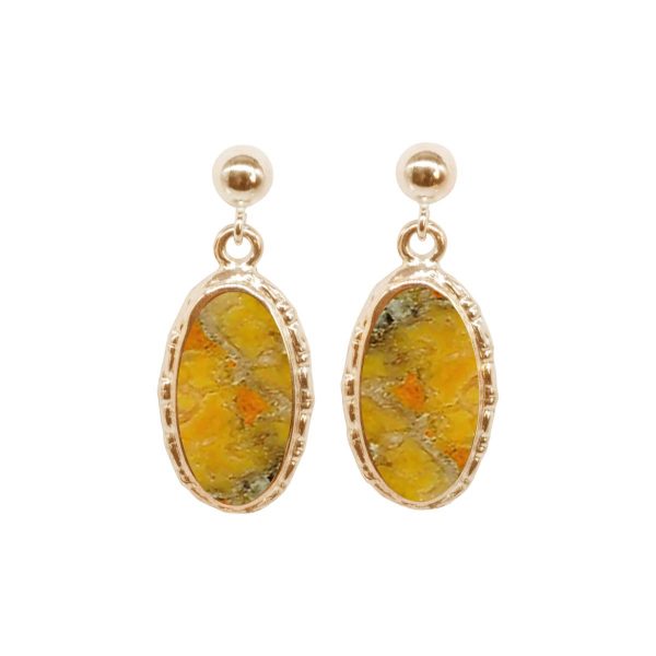 Gold Bumblebee Jasper Oval Drop Earrings