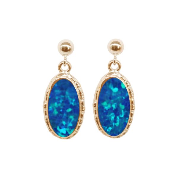 Gold Opalite Cobalt Blue Oval Drop Earrings