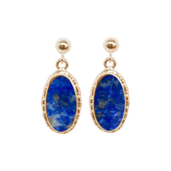 Gold Lapis Oval Drop Earrings