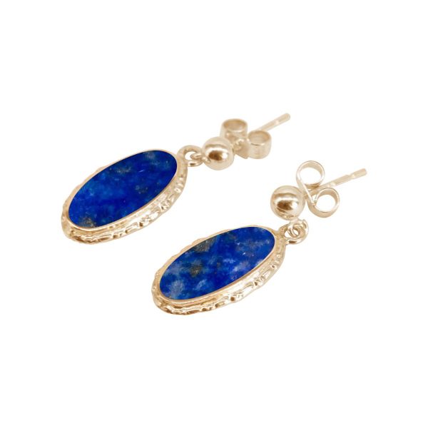 Gold Lapis Oval Drop Earrings