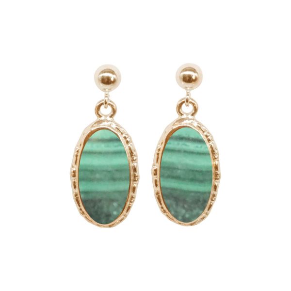 Gold Malachite Oval Drop Earrings