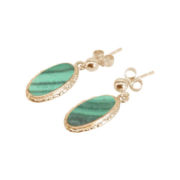 Gold Malachite Oval Drop Earrings