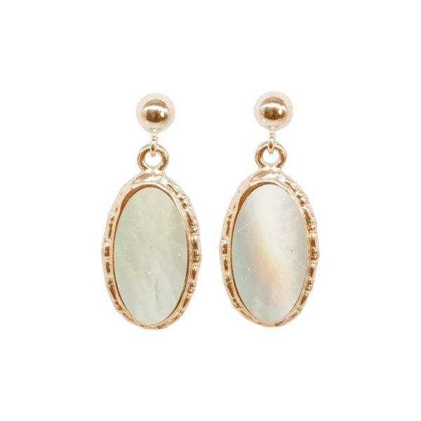 Gold Mother of Pearl Oval Drop Earrings