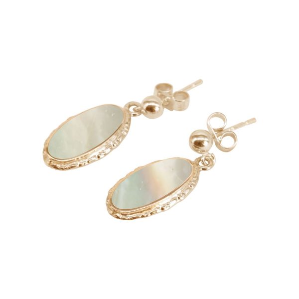 Gold Mother of Pearl Oval Drop Earrings