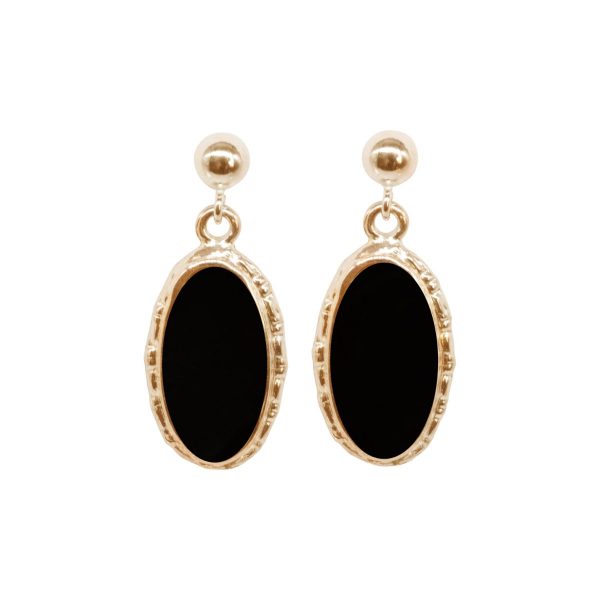 Gold Whitby Jet Oval Drop Earrings