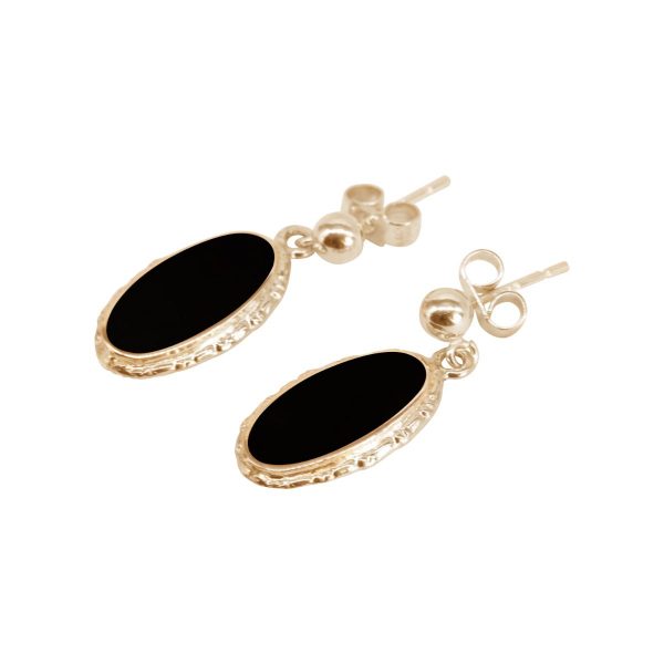 Gold Whitby Jet Oval Drop Earrings