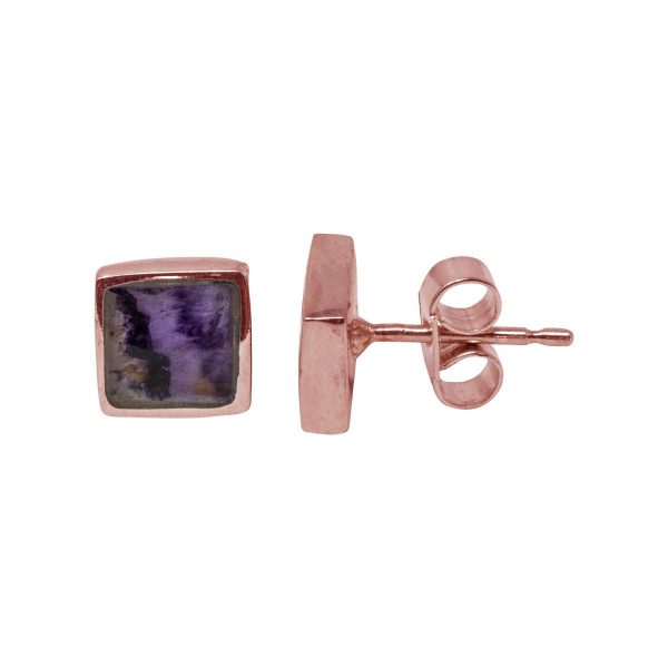 Rose Gold Blue John Square Stud Earrings