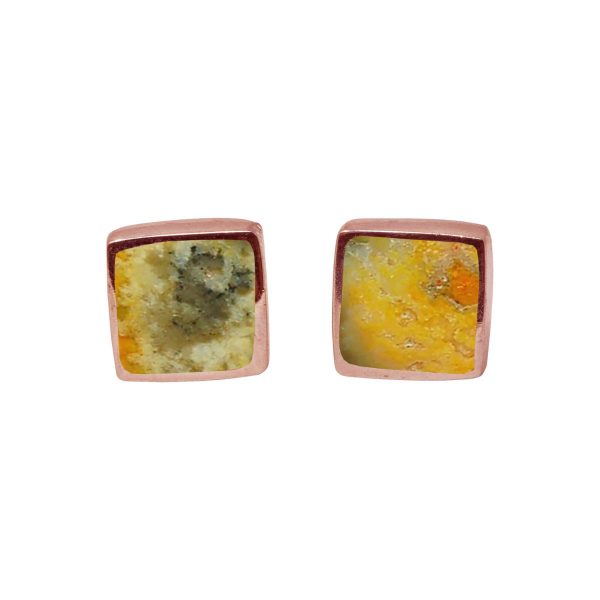 Rose Gold Bumblebee Jasper Square Stud Earrings